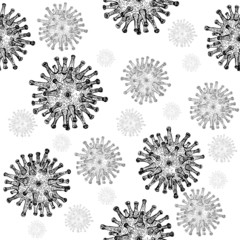 Coronavirus bacteria pattern on white background. The pandemic of humanity. Vector illustration.