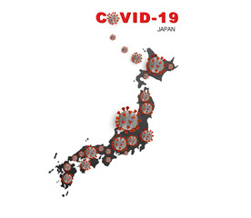  corona virus COVID-19 microscopic virus corona virus disease 3d illustration infected JAPAN map