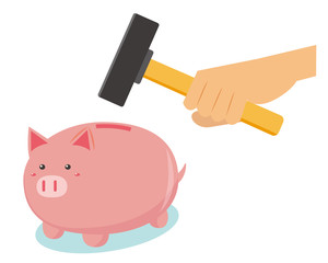 豚　ぶたの貯金箱　貯金箱　お金　コイン　￥　金槌