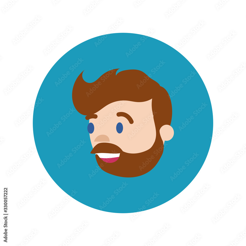 Poster man with beard head block and flat style