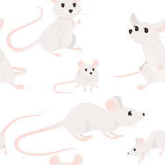Seamless pattern of cute cartoon mouse small white mouse flat vector illustration on white background