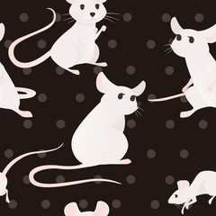 Seamless pattern of cute cartoon mouse small white mouse flat vector illustration on dark background
