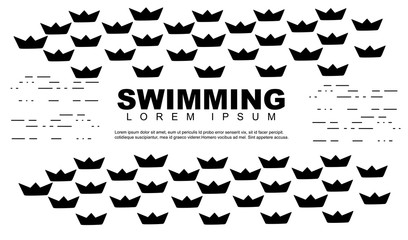 Paper swimming boats black silhouette advertising flyer concept design flat vector illustration on white background