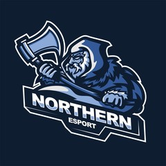 northern warrior holding axes e-sport gaming mascot logo template