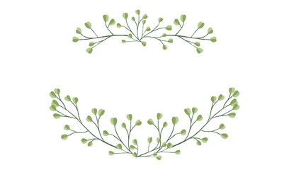 Frame top and bottom hand drawn tree branches with leaves botanical flowers floral hand drawn scandinavian style art design element flat vector illustration