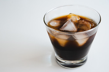 Ice Coffee Americano Glass White Table Background
