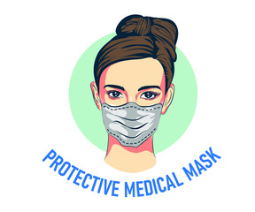 How to wear a mask correct.Women presenting the correct method of wearing a mask,To reduce the spread of germs, viruses and bacteria.vector illustration