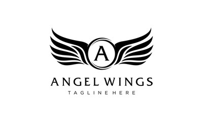 Black Letter A Angel Wings initial logo design concept