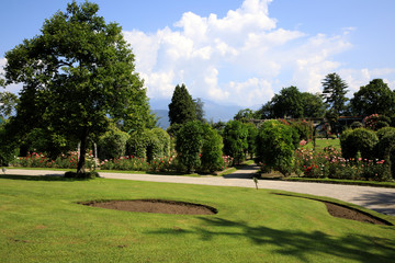 Stresa (VCO), Italy - June 02, 2018: Villa Pallavicino garden, Stresa, Verbano-Cusio-Ossola, Piedmont, Italy.