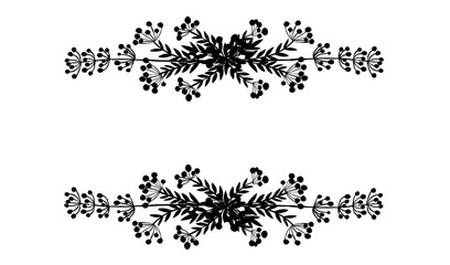 Black silhouette frame top and right hand drawn tree branches with leaves and berries botanical flowers floral hand drawn scandinavian style art design element flat vector illustration