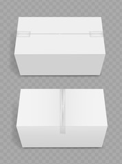 White closed box. Cardboard moving box.