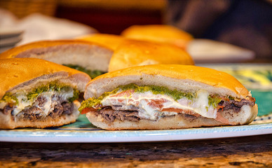 Sections of Chilean chacarero sandwiches