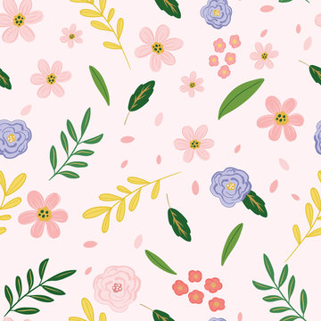 Seamless pattern cute spring flowers, kids fashion prints, children wallpapers and fabric graphics.