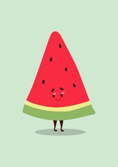 Tasty healthy vegetable watermelon on a poster. Hand drawn vector. Color illustration in a trendy style. Flat design. Element is isolated in eps 10 format.