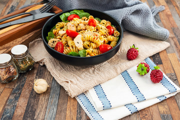 fusilli chicken roasted italian cheese with basil and parmesan sauce