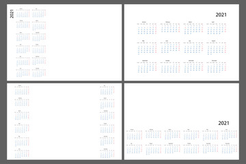2021 Calendar net. Yearly planner set universal, classic design