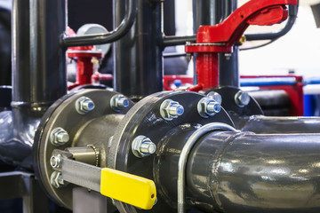 pipes and taps of a block heat point with a pump module. Details of the block heat point