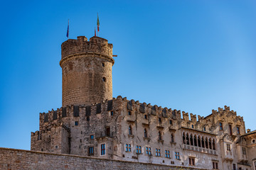 Obraz premium Castello del Buonconsiglio or Castelvecchio with the circular tower called Torre di Augusto (XIII-XVIII century), Medieval castle in Trento city, Trentino Alto Adige, Italy, Europe
