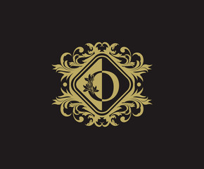 Classic logo design with initial O. Elegant flourishes O Letter. Border carved frame logo template. Vintage vector element.