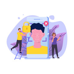 Biometric identification, face recognition system concept. Vector illustration.