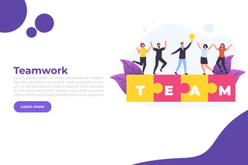 Effective time management. People completed business plan. Team rejoices task done  illustration web page template.