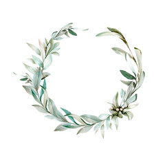 A wreath of olive branches. watercolor