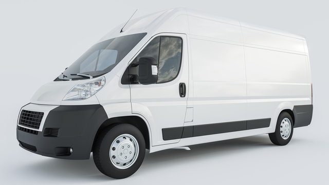 White Delivery Van on White Background 3D Rendering