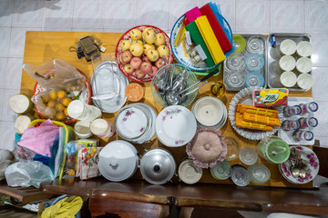 Food and gift Preparing for the merit-making ceremony