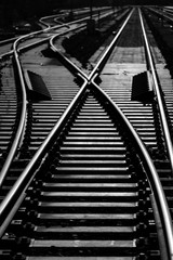 Weiche Weichen Schienen Gleise Eisenbahn Bahnhof Technik Richtung Fluchtpunkt Struktur Hintergrund...