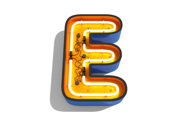 Alphabet neon light 3d rendering on white background 