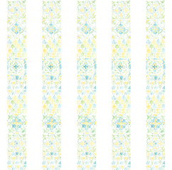 Hand drawing watercolor pattern of Italian geometric blue-yellow tiles. illustration isolated on white
