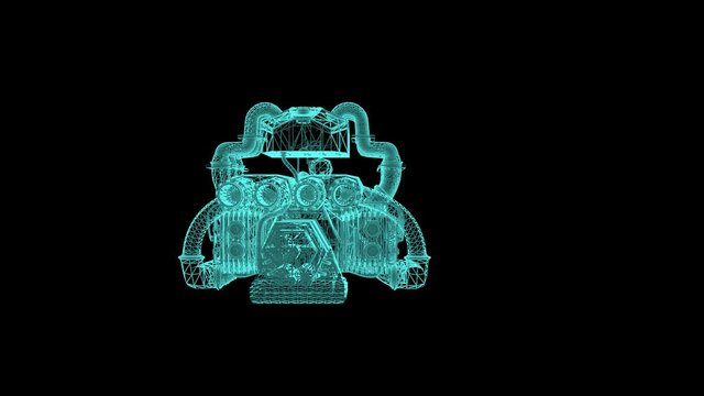 Wireframe Car Engine with alpha channel