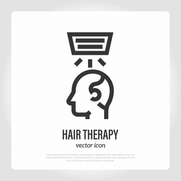 Low Level Laser Therapy For Hair Loss And Regrowth. Thin Line Icon. Medical Treatment: Hair Therapy For Alopecia. Healthcare Vector Illustration.