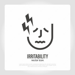 Irritability thin line icon. Negative emotion, frustrated human. Disease of nervous system. Vector illustration.