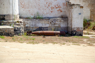 Black unbroken shell of the great patriotic war, monument to history. Kerch, Crimea