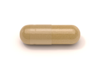 Herbal capsule pill isolated on white background, 3d rendering