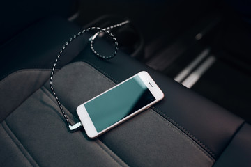 Charger plug phone at the comfortable vip car