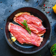 duck breast raw fillet meat, grilled meat. Menu concept food background keto or paleo diet. top view. copy space for text