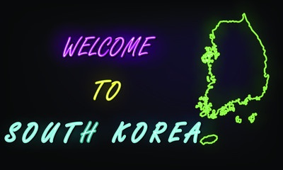 Neon design concept welcome to korea and map.