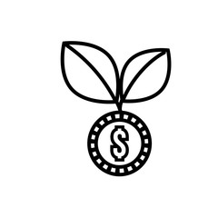 coin money dollar with leafs plant line style