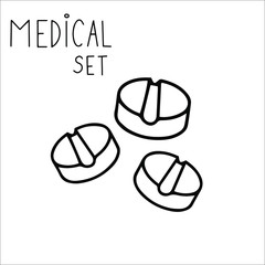 Single hand drawn drug tablets pills Doodle stock vector illustration. element for posters, stickers and seasonal design. Isolated on white background. Sketch elements set for graphic and web design.