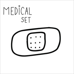 Single hand drawn bandage Doodle stock vector illustration. element for posters, stickers and seasonal design. Isolated on white background. Sketch elements set for graphic and web design.