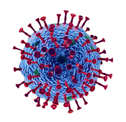 Illustration of a virus pathogen, blue with red antennae white background