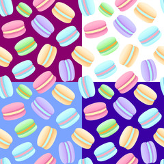 Vector seamless pattern with colorfull macarons on different backgrounds