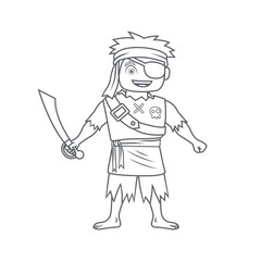 Coloring Book For Children. Pirate Boy With One Eyes With Sword