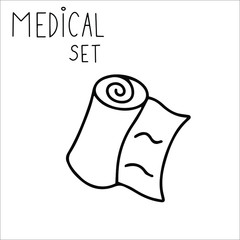 Single hand drawn fabric bandage Doodle stock vector illustration. element for posters, stickers and seasonal design. Isolated on white background. Sketch elements set for graphic and web design.