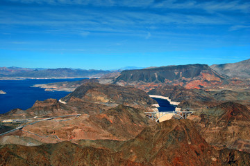 The Hoover Dam and Pat Tillman Bridge Bypass on border of Arizona AZ Nevada Nv, USA, North America