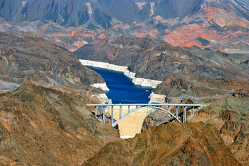 The Hoover Dam and Pat Tillman Bridge Bypass on border of Arizona AZ Nevada Nv, USA, North America