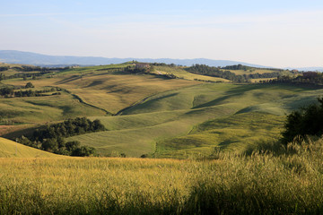 Asciano (SI), Italy - June 01, 2016: Typical scenary of Crete Senesi, Asciano, Siena, Tuscany, Italy