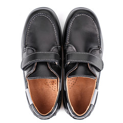 Classic black leather boots for boy isolated on white